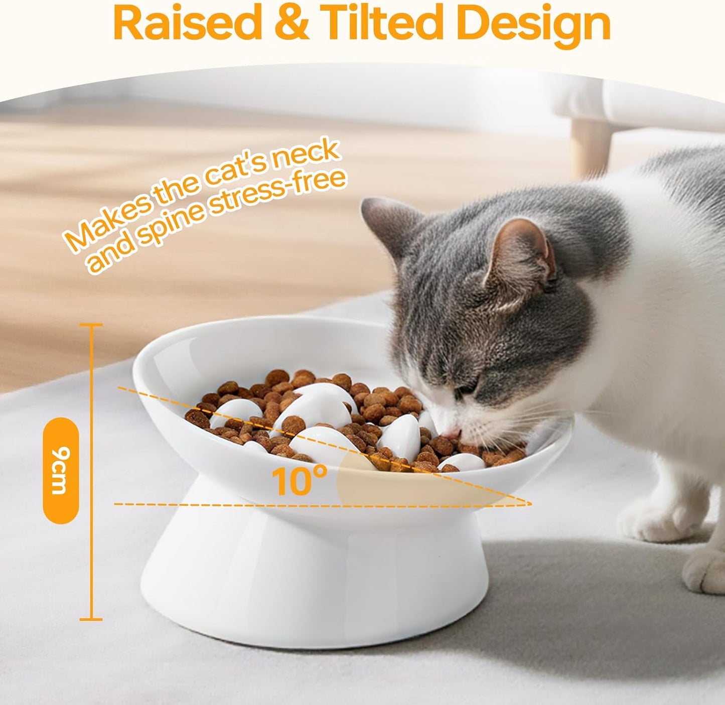 PETTOM Slow Feeder Cat Bowl with Stand, Ceramic Raised Cat Slow Feeder Bowl Anti Vomiting for Dry and Wet Food