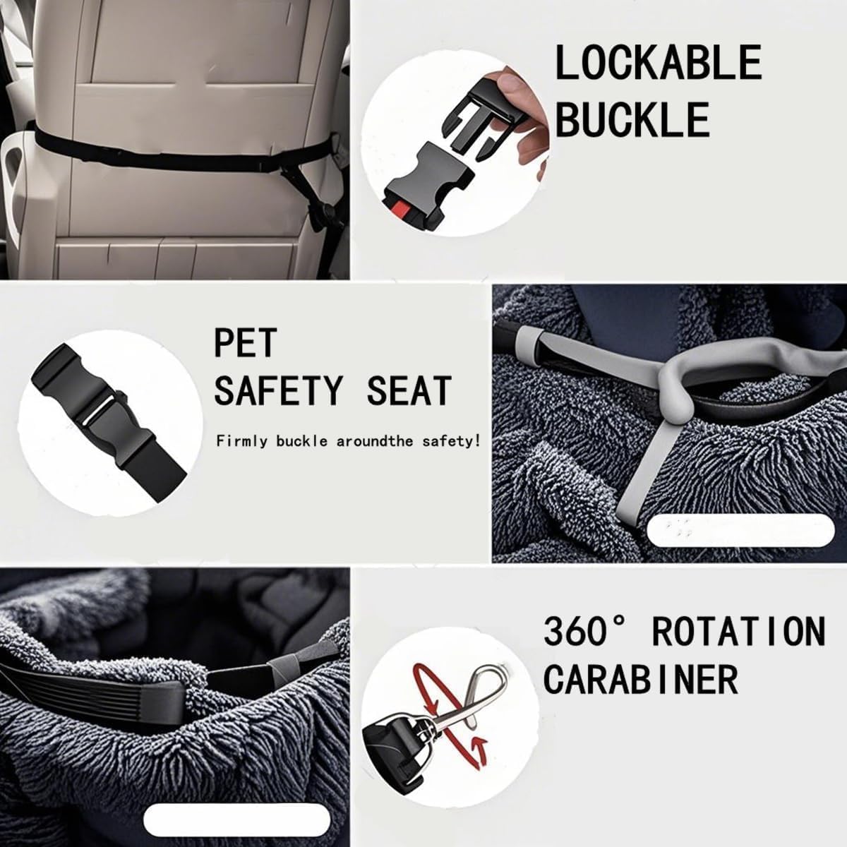 Dog Car Seat for Small Dogs, Dog Bed with Safety Straps, Fluffy Pet Travel Seat Removable Washable Cushion Protects Car from Dirt & Scratches, Small