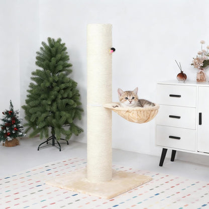 Cat Scratching Post 34 Inches Heavy Duty and Thicker Cat Scratching Post Sisal Rope with Hanging Ball and Hammock for Indoor Cats and Adult，White