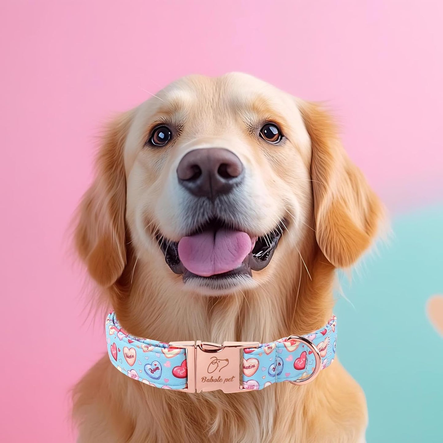 Valentines Dog Collar for Large Dogs - Cute Blue Heart Pattern Puppy Collar Sweet Valentine Adjustable Heavy Duty Pet Collar with Metal Buckle L