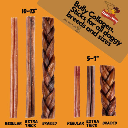 Cowdog Chews Beef Bully Stick: Odor-Free, Fully Digestible Beef Collagen Chews (9-12", 5 Count) - Natural, Grain-Free, Long-Lasting Collagen Bully Stick Substitute for All Dog Breeds