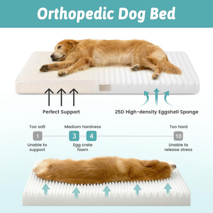 Rectangular Dog Bed for Giant Breed Dogs, XXL Orthopedic Dogs Crate Bed, Foam Anti-Slip Bottom Pet Mat with Washable Removable Cover, Suitable for Pet Up to 150 lbs, 54x44x4 inch, Beige