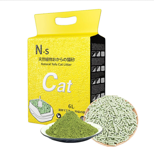 Flushable Tofu Cat Litter, Natural Formula Ingredients, Deodorization&Zero Dust Ultra Clumping, Multiple Flavor, with Cat Litter Mesh Filter(Green Tea)