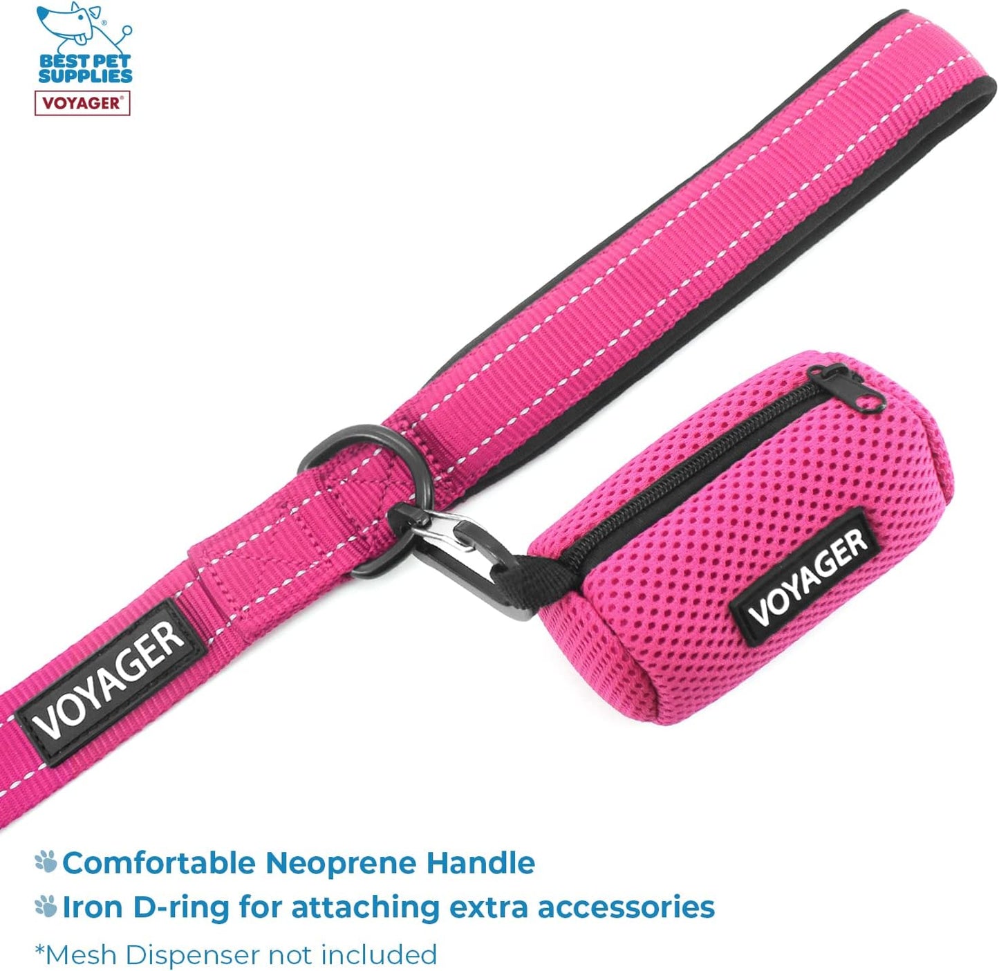 Voyager Step-in Air All Weather Mesh Harness and Reflective Dog 5 ft Leash Combo with Neoprene Handle, for Small, Medium and Large Breed Puppies by Best Pet Supplies - Fuchsia (Leash Bundle), L