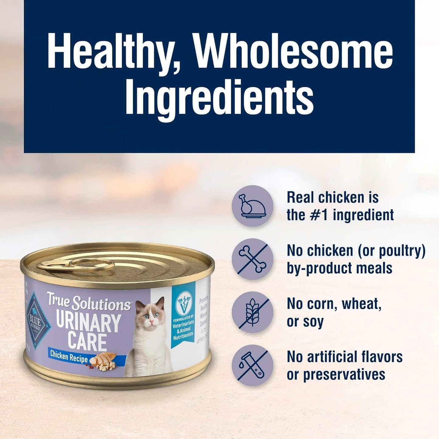Blue Buffalo True Solutions Urinary Care Wet Cat Food for Adult Cats, Made with Natural Ingredients, Chicken, 3.0-oz. Cans (24 Count)