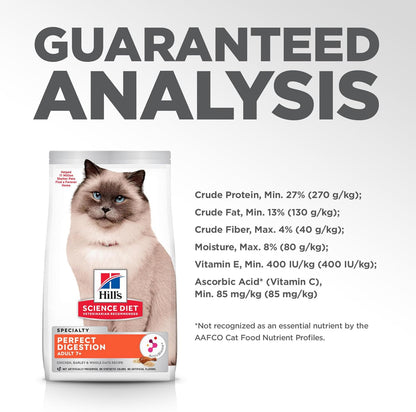 Hill's Science Diet Perfect Digestion, Senior Adult 7+, Digestive Support, Dry Cat Food, Chicken, Barley, & Whole Oats, 3.5 lb Bag