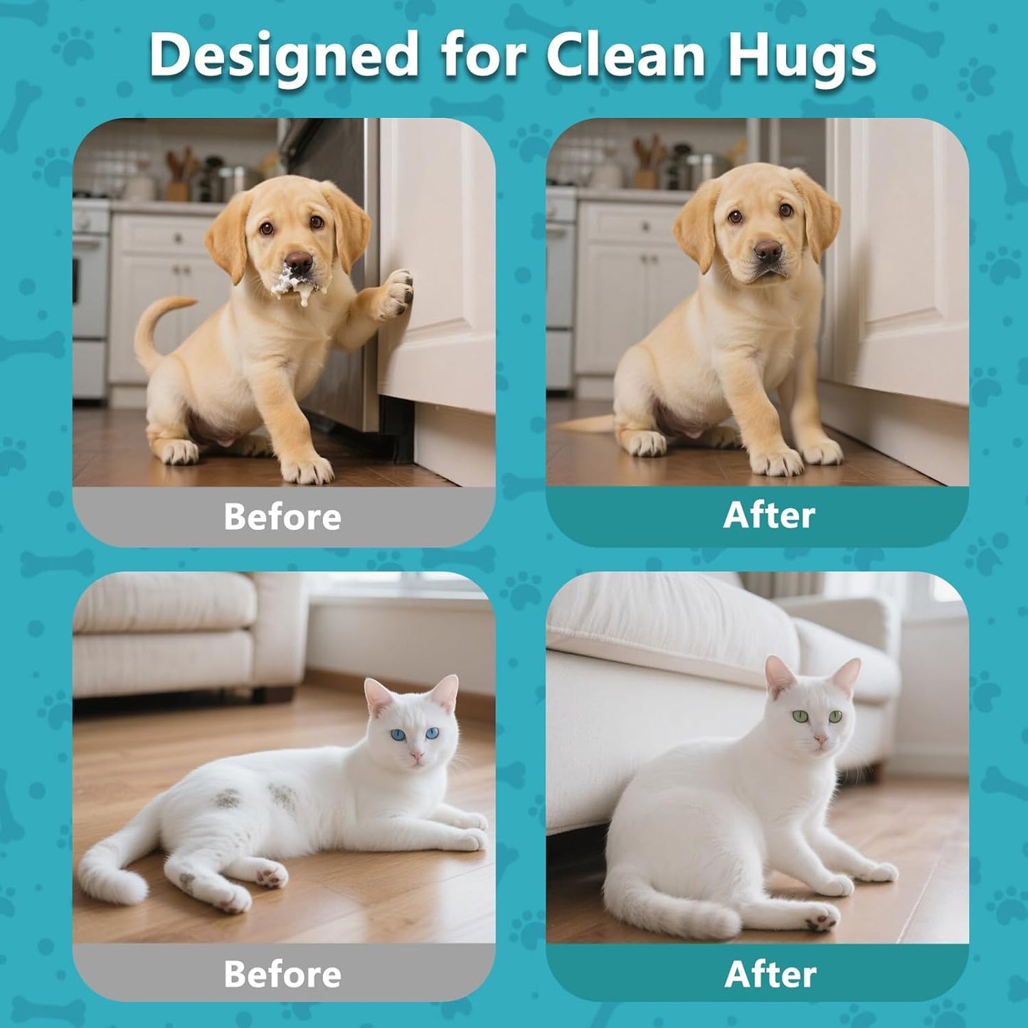 6PCS Unscented Extra Thick Pet Glove Wipes for Dogs & Cats, Dog Cat Washing Cleaning Gloves, Dog Grooming Bath Gloves for Daily Care and Traveling, Rinse Free