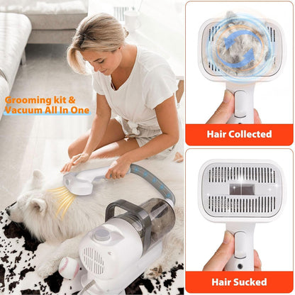 Pet Grooming Kit, 5 in 1 Dog Grooming Vacuum with Electric Clipper and 4 Adjustable Combs, Low Noise Design for Dogs Cats Home Cleaning 2.5L Dust Container (US Plug 110V)