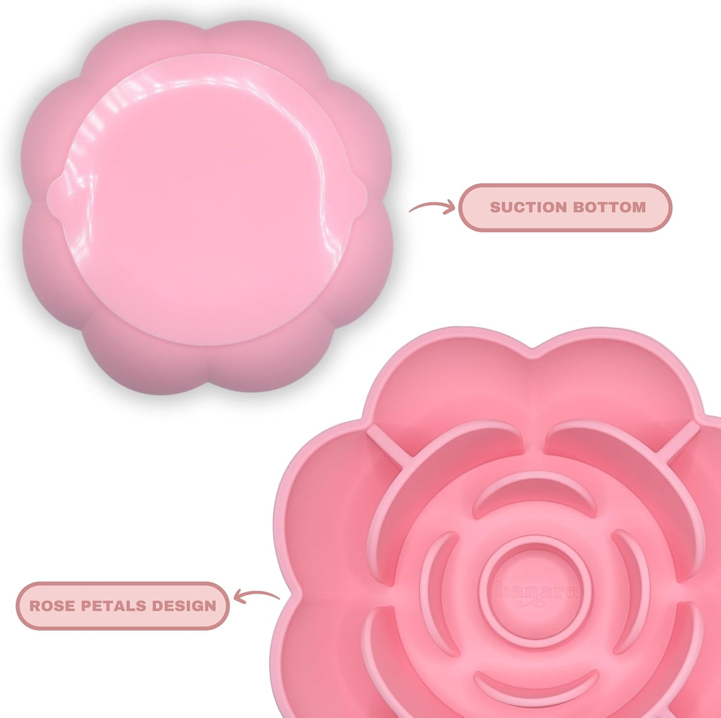 Hanara Sillicone Slow Feeder Dog Bowls & Lick Mat with Suction Bottom | Rose Petals Design | Promotes better digestion, prevent choking | Dish Washer Safe | Great Size For All Breed (Rose Quartz Pink)