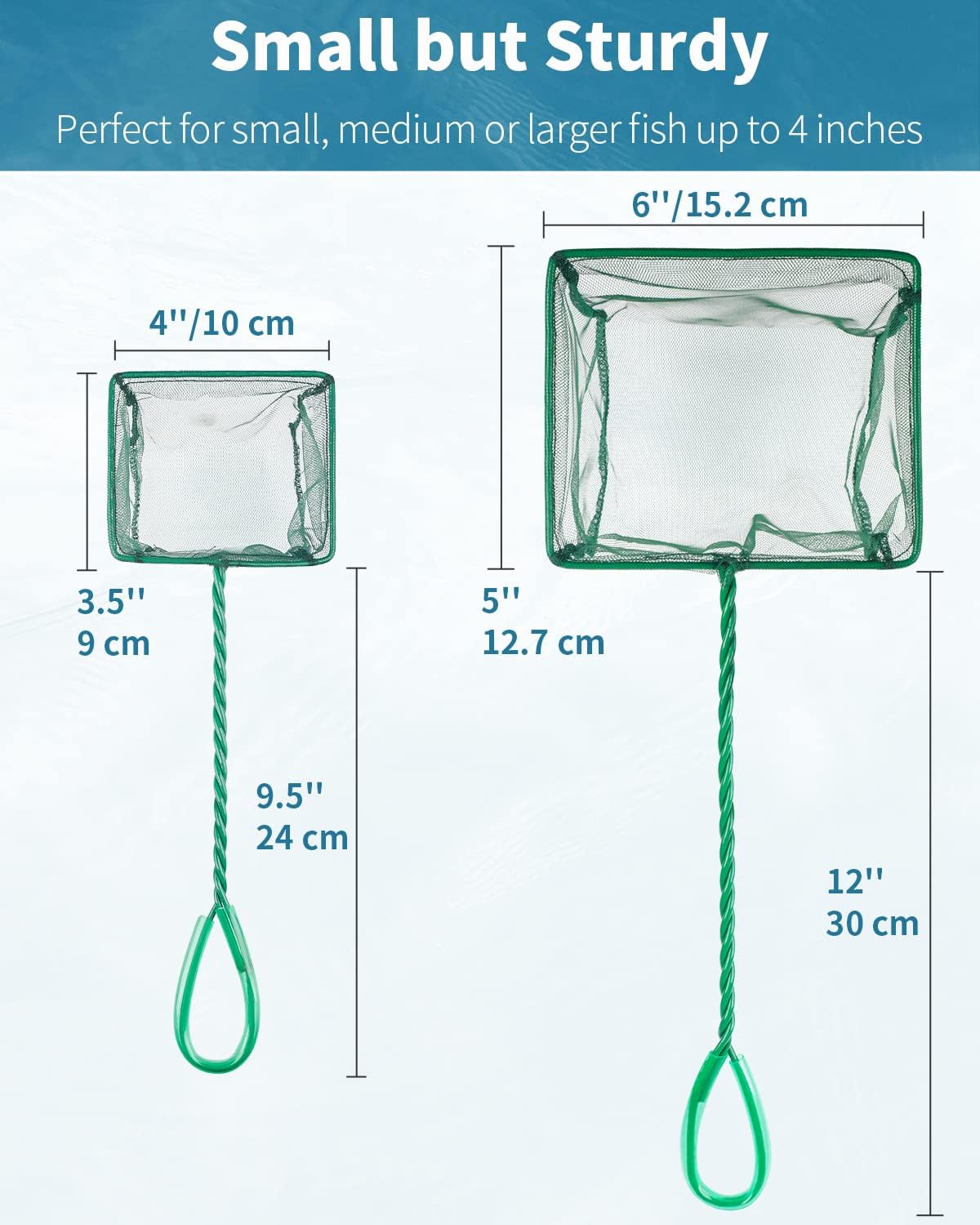 Pawfly Aquarium Fish Net with Braided Metal Handle Square Net with Soft Fine Mesh Sludge Food Residue Wastes Skimming Cleaning Net for Fish Tanks Small Koi Ponds and Pools