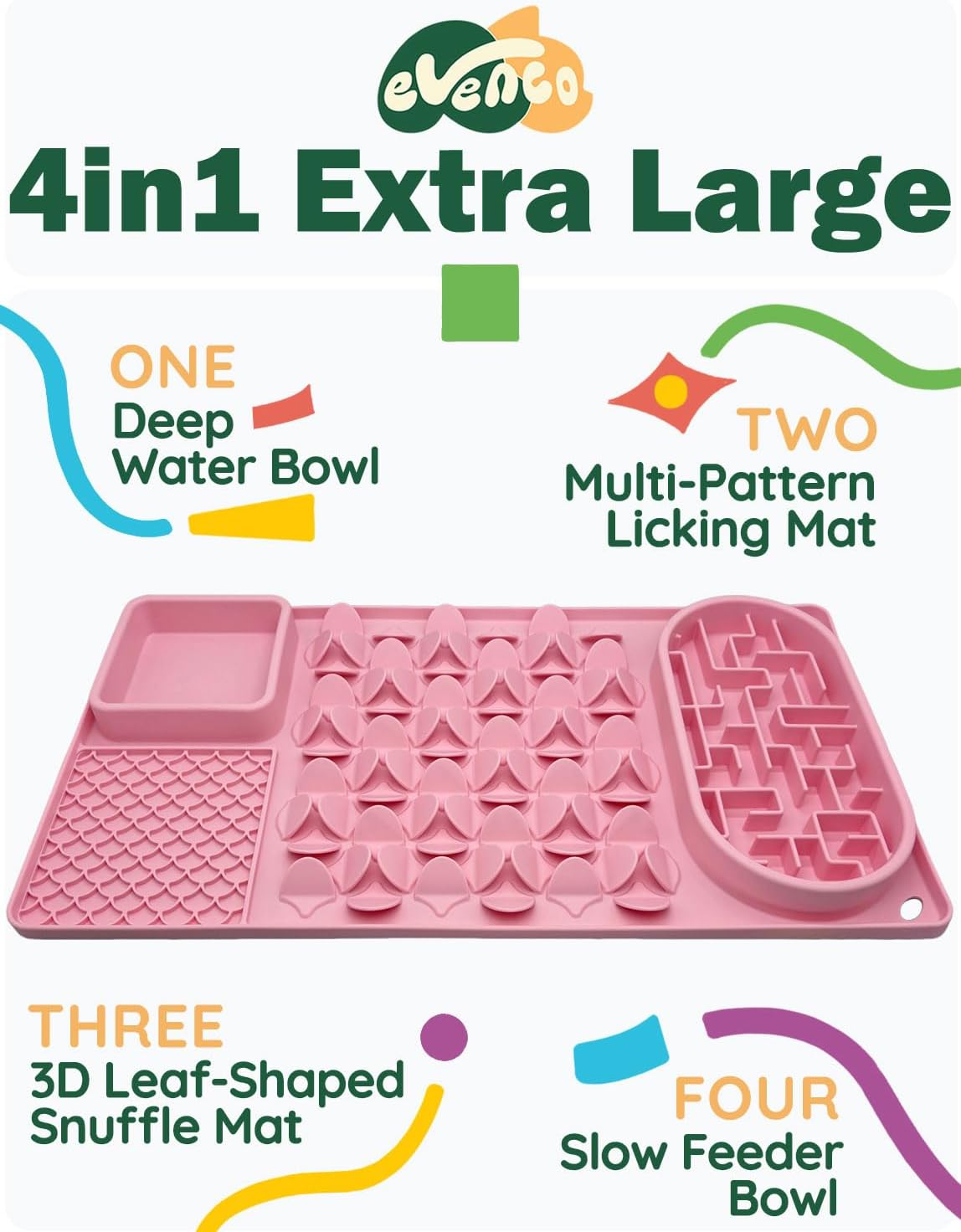 Slow Feeder Bowl for Large Dog, Silicone Lick Mat & Snuffle Mat with Suction Cups - Interactive Puzzle Feeder to Slow Eating & Keep Busy, Reduce Vomiting & Relieve Boredom (21"x 11" Pink)