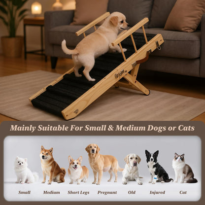 2025 Small Dog Ramp for Small Dogs Cat with Removable Safety Side Rails,Adjustable Height from 9'' to 18.5",Foldable Dog Ramp for Low Bed Sofa,Wooden Pet Ramps for Bed Couch