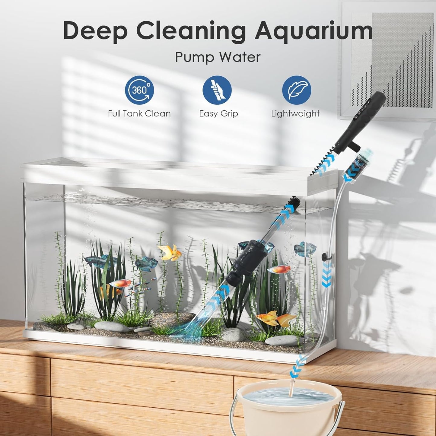 AKKEE Aquarium Vacuum Gravel Cleaner Handle Control 8 in 1 Multifunctional 36W Fish Tank Gravel Cleaner Vacuum for Water Changer Wash Sand Water Filter Circulation Aquarium Clean Timed Off Waterproof