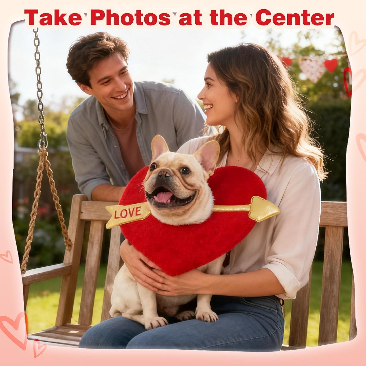 Valentines Dog Costume, Valentine’s Day Red Love Heart Dog Outfit Adjustable Pet Headpiece with Cupid Arrow, Cute Valentine Clothes Holiday Hat for Small Medium Large Dogs Cats Puppy