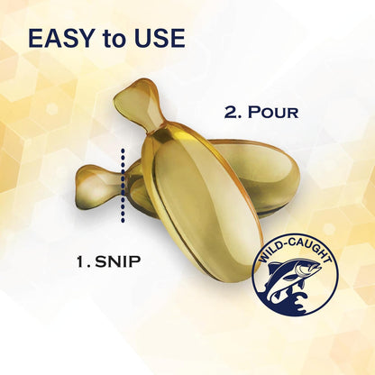 Omega Caps HP Snip Tips for Medium and Large Dogs High Potency EPA and DHA Maximum Bioavailability Fish Oil Supplement Vet Formulated Made in USA Skin Coat Joint and Heart Health 60 Capsules