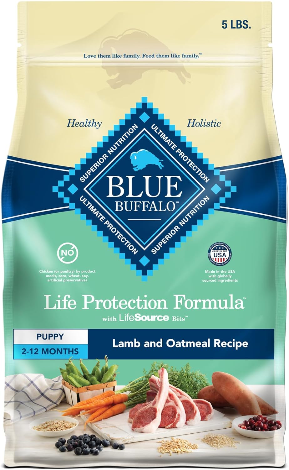 Blue Buffalo Life Protection Formula Puppy Dry Dog Food with DHA and ARA, Made with Natural Ingredients, Lamb & Oatmeal Recipe, 5-lb Bag