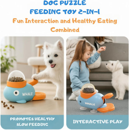 Interactive Dog Toy Treat Dispenser Whale-Shaped Slow Feeder Puzzle with Strong Suction Cups, Durable Non-Toxic Food-Grade Design for Small & Medium Dogs
