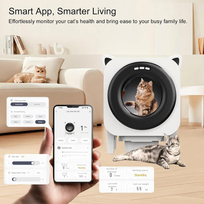 Self Cleaning Litter-Box for Multiple Cats with 76L Large Capacity,Automatic Litter Box with App Control and Safety Sensors Protection (Black)