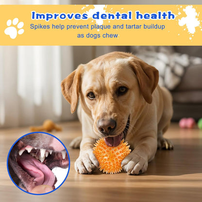 18 Pcs Squeaky Dog Toy Balls, 2.5 Inch Bulk Durable Spikey Dog Balls 6 Colors Puppy Chew Toys for Small Medium Large Dogs Clean Teeth and Training