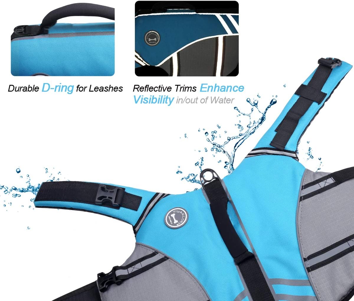 VIVAGLORY Sports Style Dog Life Vest, Dog Life Jacket for Swimming & Boating, Ripstop & Buoyancy for Puppy Doggy, Lifejacket with Handle, XL, Blue
