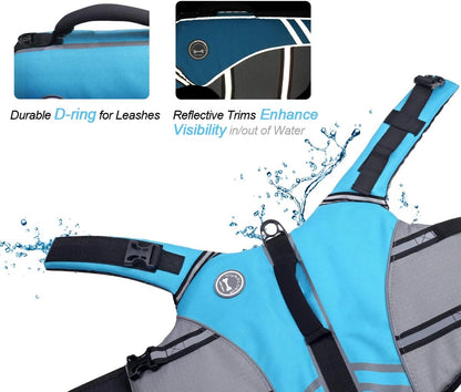 VIVAGLORY Sports Style Dog Life Vest, Dog Life Jacket for Swimming & Boating, Ripstop & Buoyancy for Puppy Doggy, Lifejacket with Handle, XL, Blue
