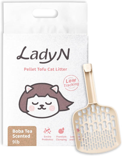 Cozy Home Cat Kit – Boba Scented Tofu Pellet Litter 9lb + Infinity Scoop | Dust-Free, Low Tracking, Odor Control, Easy Cleanup