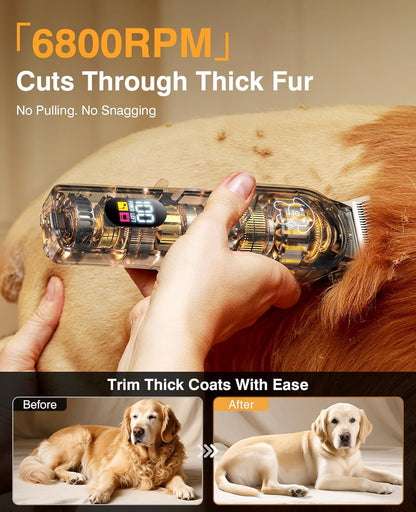 Dog Clippers for Grooming, Dog Grooming Kit for Heavy Thick Hair, Low Noise Cordless Pet Hair Trimmer with Stainless Steel Blade, Professional Rechargeable Hair Trimmer for Dogs and Cats