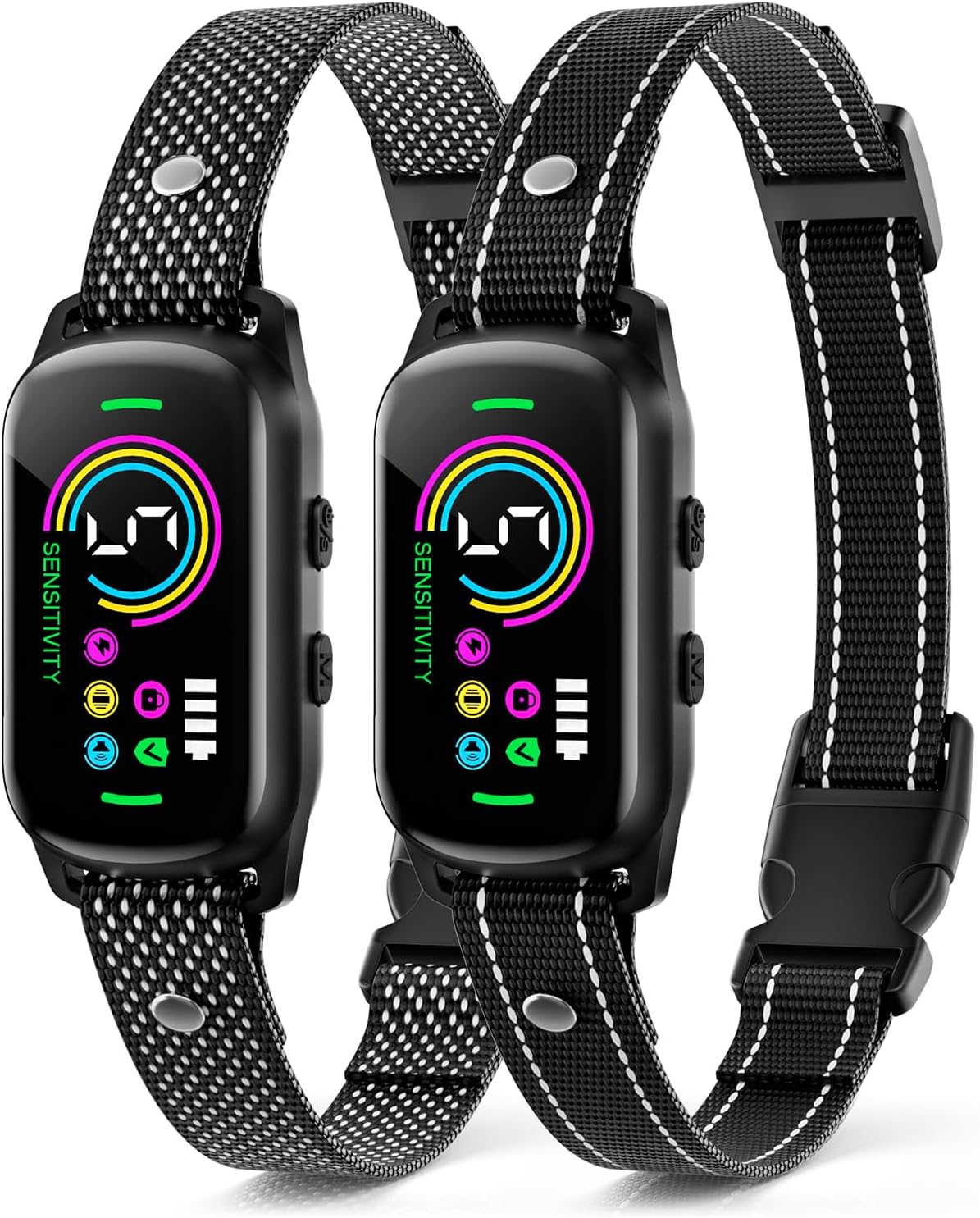 2 Pack Bark Collar, Rechargeable Dog Bark Collar for Large Medium Small Dogs, Smart Training Collar with 5 Adjustable Sensitivity Beep Vibration Harmless Shock, Anti Barking Device for Dogs