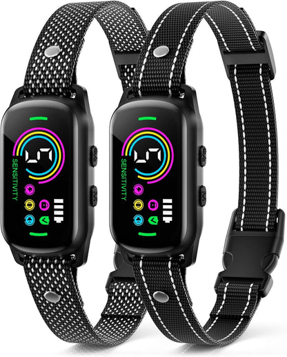 2 Pack Bark Collar, Rechargeable Dog Bark Collar for Large Medium Small Dogs, Smart Training Collar with 5 Adjustable Sensitivity Beep Vibration Harmless Shock, Anti Barking Device for Dogs