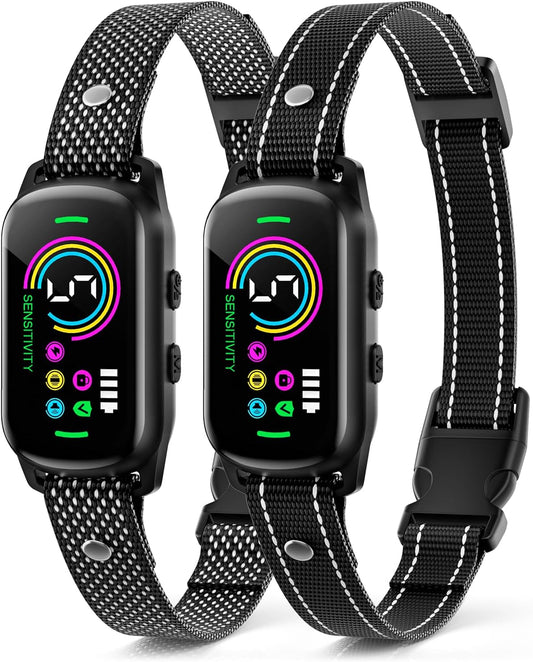 2 Pack Bark Collar, Rechargeable Dog Bark Collar for Large Medium Small Dogs, Smart Training Collar with 5 Adjustable Sensitivity Beep Vibration Harmless Shock, Anti Barking Device for Dogs