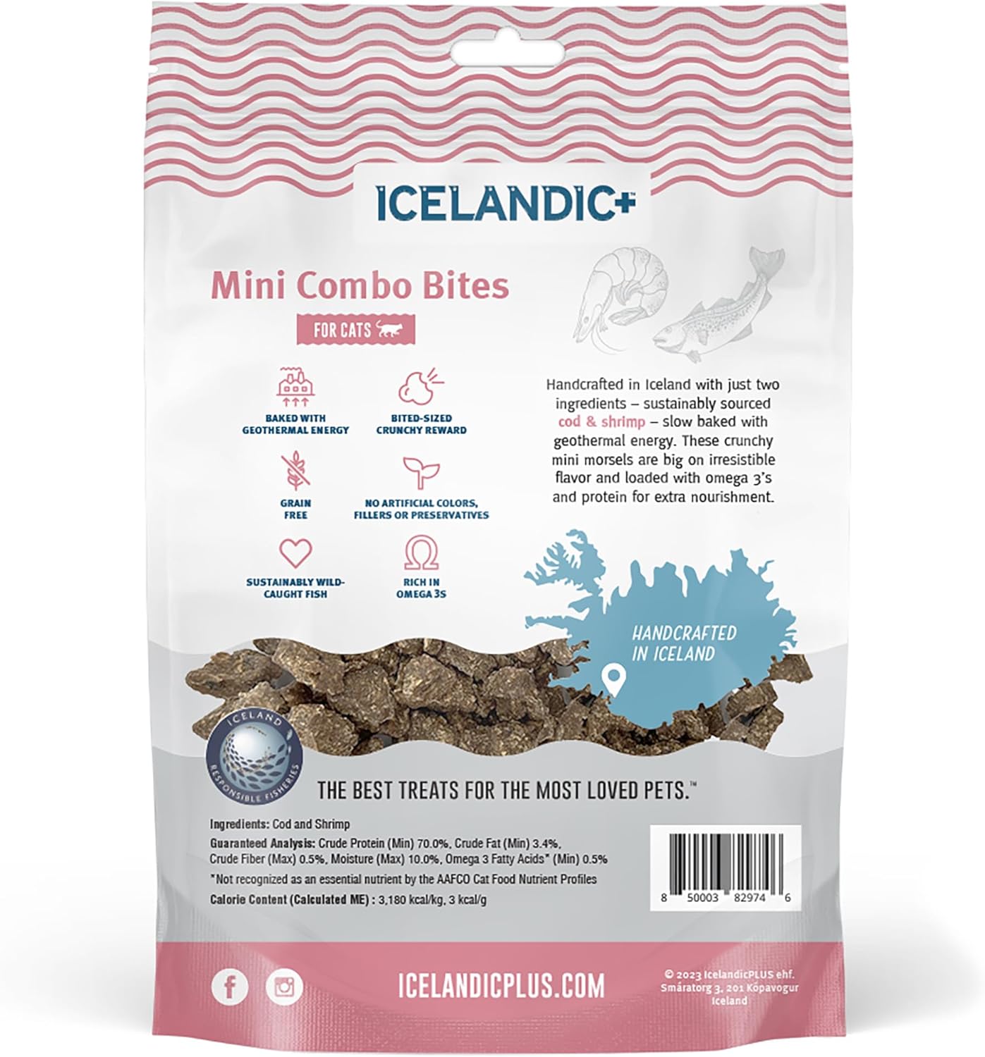 Icelandic+ Mini Combo Bites: Cod & Shrimp - 1.7oz Bag - Cat Treats, .25" Crunchy Bites, 2 Ingredient Natural Pet Snacks, No Fillers, Wild-Caught Fish (Pack of 2)