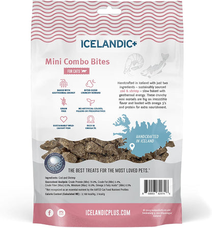 Icelandic+ Mini Combo Bites: Cod & Shrimp - 1.7oz Bag - Cat Treats, .25" Crunchy Bites, 2 Ingredient Natural Pet Snacks, No Fillers, Wild-Caught Fish (Pack of 2)