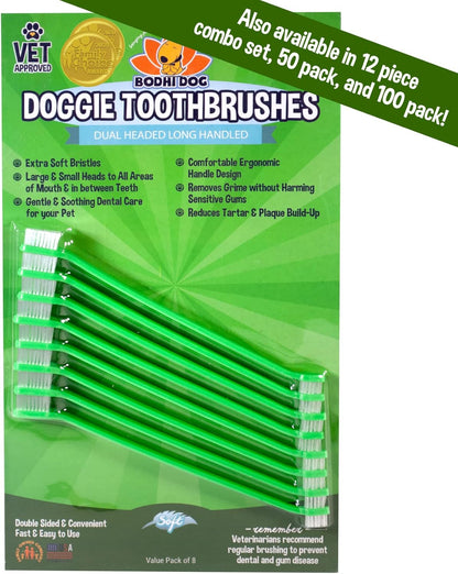 Bodhi Dog Dual-Headed Toothbrush for Dogs & Cats - Soft Bristles for Gentle Pet Dental Care - Puppy & Adult Teeth Cleaning - Easy-to-Use Design for Healthy Gums & Fresh Breath (8 Count)