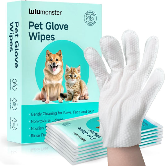 Pet Glove Wipes for Dogs and Cats [Individually Wrapped][Hypoallergenic Cleaning & Deodorising] Glove Bathing Wipes Moisture-rich Thickened Gloves for Daily Care, Traveling, Rinse Free Grooming Wipes
