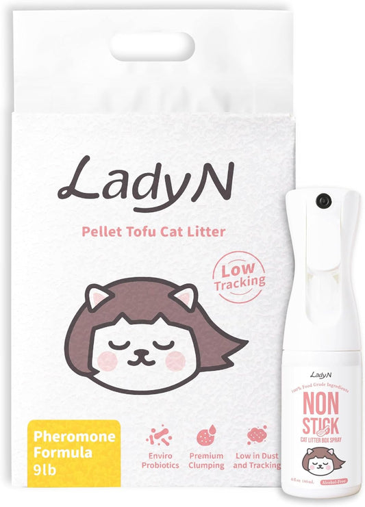 New Cat Home Litter Box Optimizer Set: Non-Stick Spray & Attractant Pellet Tofu Cat Litter - Alcohol-Free, Food Grade Oil, Strong Clumping, Low Tracking