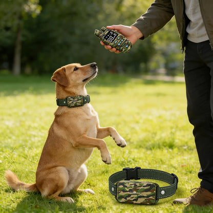 Shock Collar for Dogs, 2 Dogs Training Collar, 4500 FT Waterproof Bark Collar, Rechargeable Electric Collar with Recording & Calling & Vibration & Shock for All Breeds (Camo)