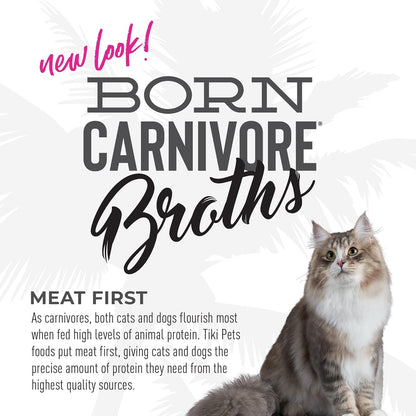 Tiki Cat Born Carnivore Broths Variety Pack, Meaty Bites, Hydration and Flavor Supplement Wet Cat Food Topper, 1.3 oz. Pouch (Pack of 12)