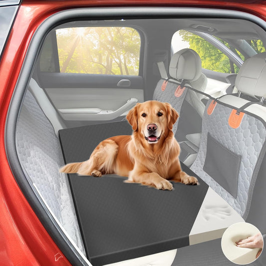 Dog Car Bed for Back Seat Cover, Supportive Foam Pet Mat Cushion for Car Backseat Extender with Removable Cover, Common Size for Sedan, SUV & Truck, Easy Clean