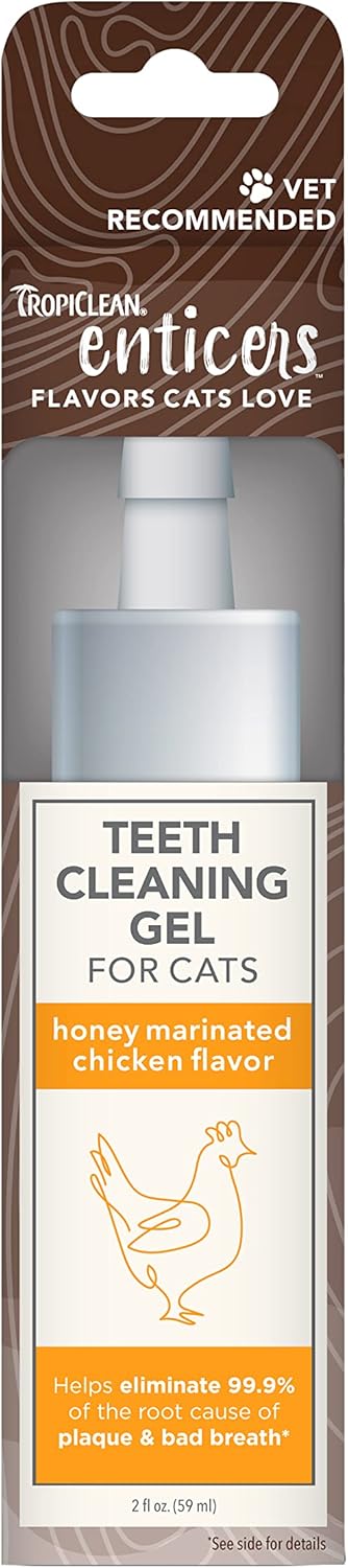 TropiClean Enticers Cat Teeth Cleaning Treat Gel | Honey Chicken Flavored Cat Toothpaste Alternative | 2 oz