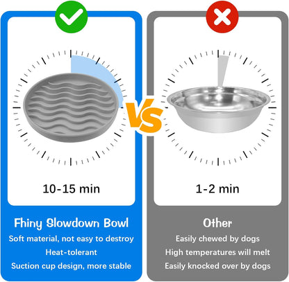 Fhiny Slow Feeder Dog Bowl, Silicone Dog Puzzle Bowl Slow Feeder Puppy Bowls Slow Eating Modern Lick Mat Design Dishwasher Microwave Fit for Fast Eaters, All Small Medium Dogs Puppy Doggy (Grey)