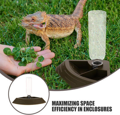Reptile Feeding Bowl and Water Dish 2-in-1 Automatic Dispenser Small Titanium Food Dish for Turtle Frog Lizard Chameleon Terrarium Pet