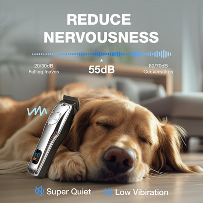 Dog Clippers for Grooming for Thick Heavy Coats, Professional Low Noise Cordless Dog Grooming Clippers Supplies Kit Rechargeable Pet Hair Trimmer with Stainless Steel Blade for Dogs Cats Pet