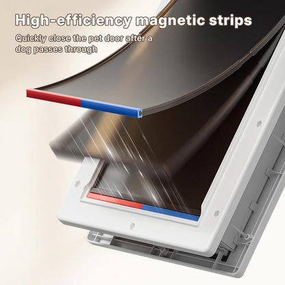 Never Rust Dog Door with Durable Plastic Frame, Large Doggy Door for Interior and Exterior Doors, Doggie Door with Magnetic Flaps, Closing Panel, Telescoping Tunnel, for Pets Up to 100lb