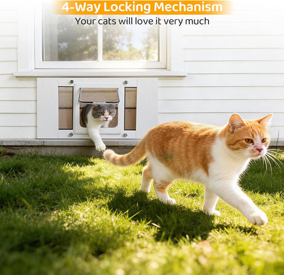 Full-Size Cat Door for Window Weatherproof,Fits 32"-36" Width Windows,Quick Install with No Damage,4 Locking Mechanisms,Magnetic Closure Cat Window Door,Aluminum Frame Pet Door for Window