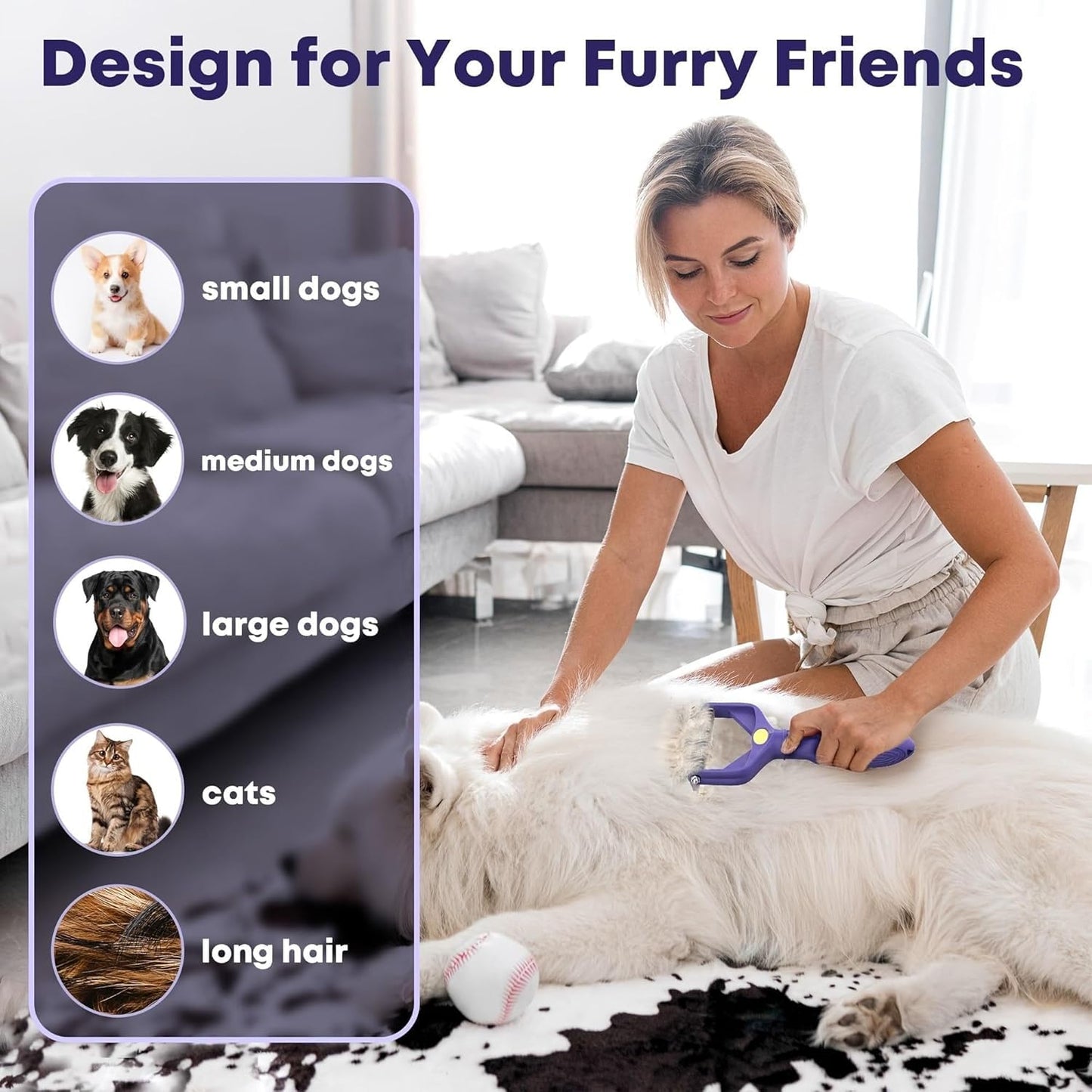 Undercoat Rake for Long-Haired Dogs and Cats, pet grooming brush with 9/17 teeth for Medium to Large Double-Coated Pets, Removes Loose Hair and Combats Shedding