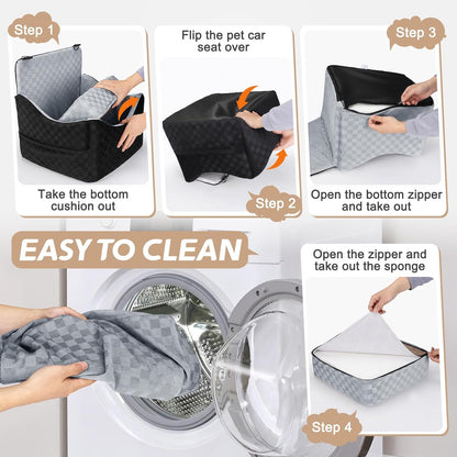 JOEJOY Elevated Dog Car Seat for Small/Medium Dogs up to 35 lbs, Memory Foam Booster Seat with Detachable Washable Cover, Travel-Safe Car Bed with Safety Belts & Storage Pockets, Grey