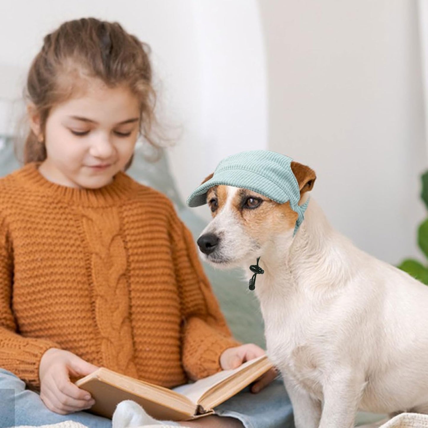 Dog Baseball Cap, Dog Cat Summer Beach Visor Hat with Ear Holes, Adjustable Puppy Sunbonnet Headdress (Green, Large)