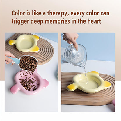 Pink Gradient Ceramic Cat Dish with Handle, 7.68-Inch Length,6.69-Inch Wide and 1.18-Inch Tall Saucer with 7.07-Ounce Capacity Cute Ears Shaped Pet Bowl for Cats and Small Dogs(Pink)