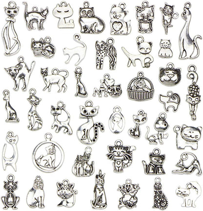 Assorted Cats Pet Charm Pendant for DIY Jewelry Making Accessaries(42pcs,Antique Silver)