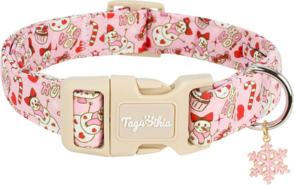 Medium Christmas Dog Collars, Adjustable Pink Dog Collars with Funny Snowman Pattern, Cute Dogs Christmas Collar Winter Puppy Holiday Collar for Girl Boy Dogs-M